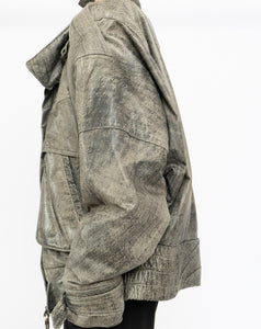 Vintage x Made in Canada x Grey Faded Leather Biker Jacket (M, L)