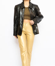 Load image into Gallery viewer, Vintage x Made in Canada x Dark-Brown Shiny Snakeskin Genuine Leather Blazer (XS-M)