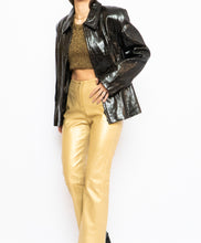 Load image into Gallery viewer, Vintage x Made in Canada x Dark-Brown Shiny Snakeskin Genuine Leather Blazer (XS-M)