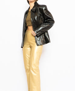 Vintage x Made in Canada x Dark-Brown Shiny Snakeskin Genuine Leather Blazer (XS-M)