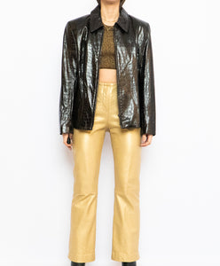 Vintage x Made in Canada x Dark-Brown Shiny Snakeskin Genuine Leather Blazer (XS-M)