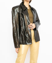 Load image into Gallery viewer, Vintage x Made in Canada x Dark-Brown Shiny Snakeskin Genuine Leather Blazer (XS-M)