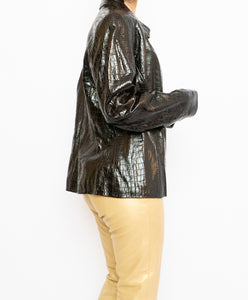 Vintage x Made in Canada x Dark-Brown Shiny Snakeskin Genuine Leather Blazer (XS-M)