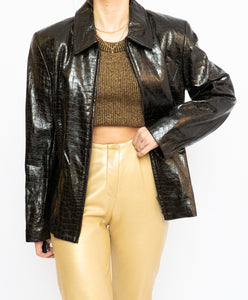 Vintage x Made in Canada x Dark-Brown Shiny Snakeskin Genuine Leather Blazer (XS-M)