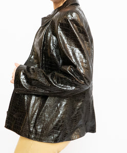 Vintage x Made in Canada x Dark-Brown Shiny Snakeskin Genuine Leather Blazer (XS-M)