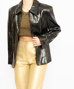 Vintage x Made in Canada x Dark-Brown Shiny Snakeskin Genuine Leather Blazer (XS-M)