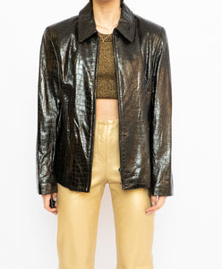 Vintage x Made in Canada x Dark-Brown Shiny Snakeskin Genuine Leather Blazer (XS-M)