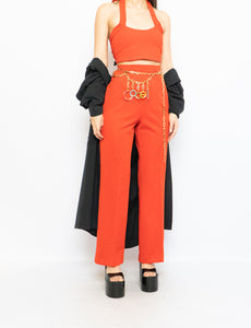 Vintage x Red Polyester Pleated Pant (S, M)