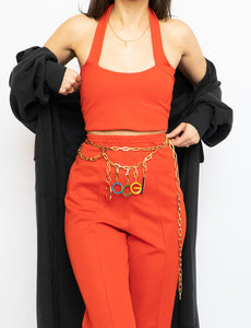Vintage x Red Polyester Pleated Pant (S, M)