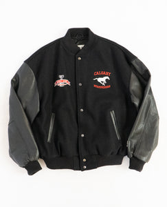 Vintage x Made in Canada x STAMPEDERS 2001 Grey Cup Champs Leather Varsity Jacket (XL)
