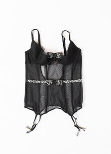 Vintage x Black Mesh Jewelled Corset (L, B, C Cup)