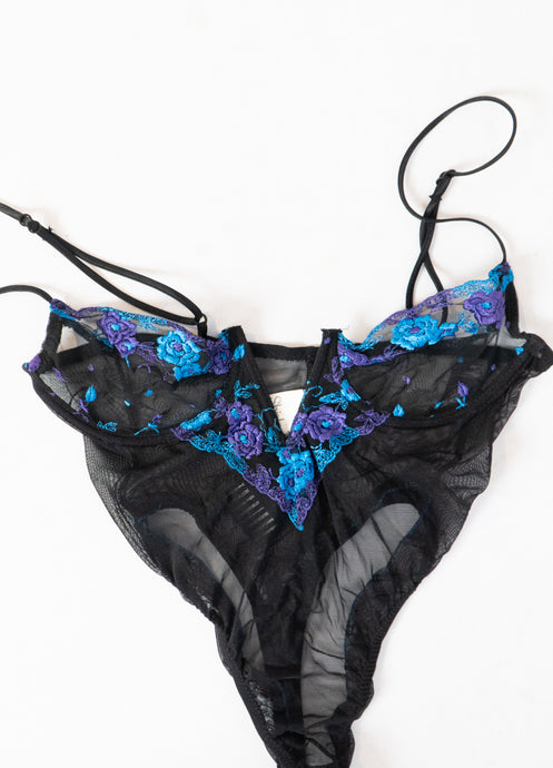 Vintage x Black, Blue, Purple Mesh Bodysuit (S-M, C, D Cup)